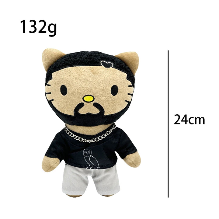 24cm Drake Hello Kitty Plush Doll with Black Casual Suit Plush Doll Figure Stuffed Toys Cute Boys Girls Fans Collect Gift