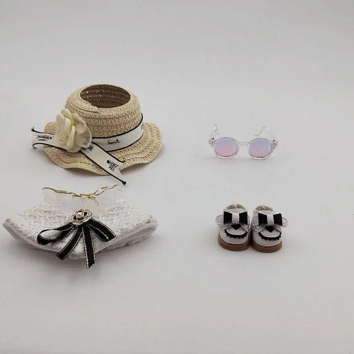 For 17cm Labubu Doll Fashion Cloak Set High-end Trendy Straw Hat with Unique Design Accessories  1/2 Generation Universal