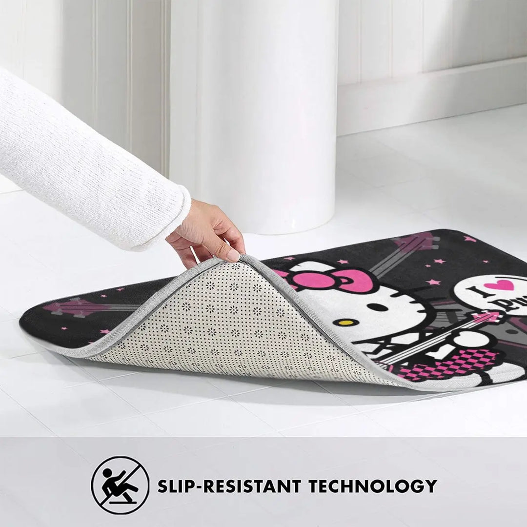 Hello Kitty Punk Music Memory Foam Bath Mat Rug Non-Slip Quick Dry Bathroom Floor Rugs Carpet For Bath Entrance Door Doormat
