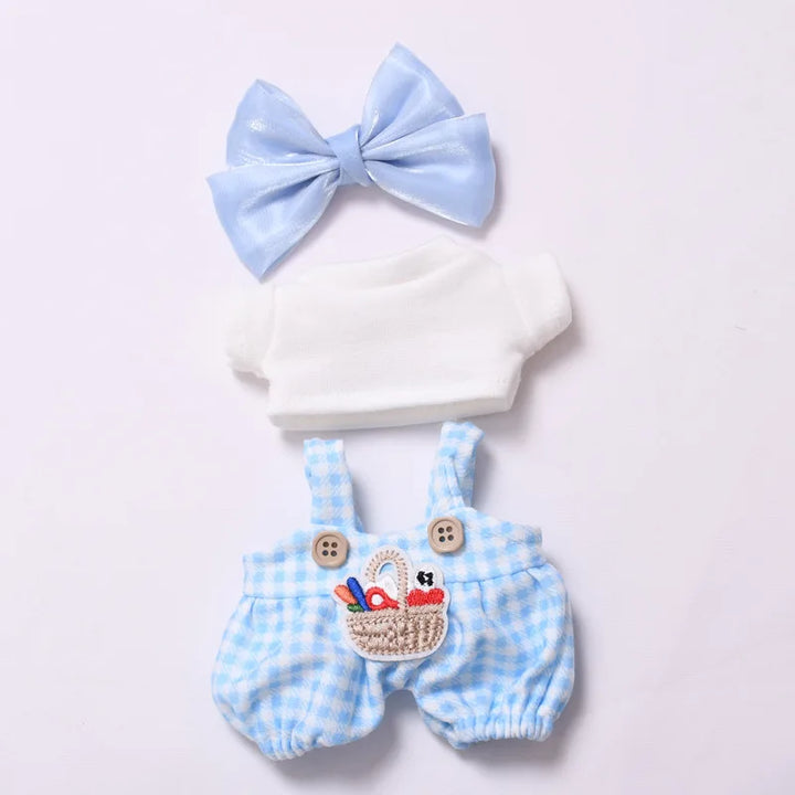 Labubu Doll Clothes Blue Plaid Overalls with Bow 15/17cm Plush Doll'S Clothes Labubu I II Idol Dolls Sitting Party Accessories