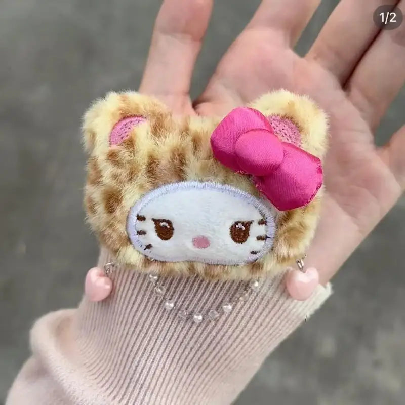 Sanrio Hello Kitty Cinnamoroll Leopard Print Plush Hairpin Cartoon Bangs Side Clip Kawaii Versatile Accessories Birthday Gifts