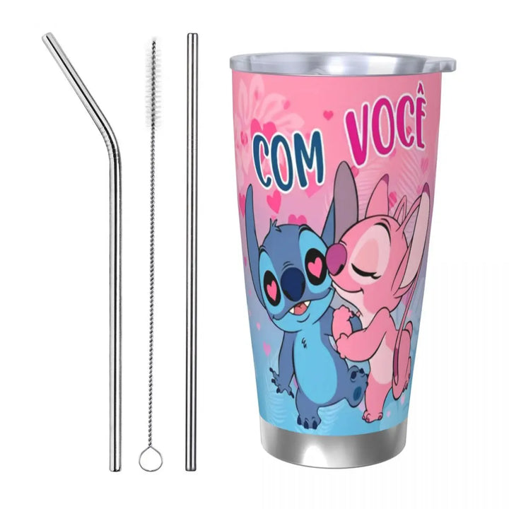 Lilo And Stitch Cartoon Insulated Tumbler with Lid Stainless Steel Coffee Mugs Office Home Thermos Bottle Cups, 20oz