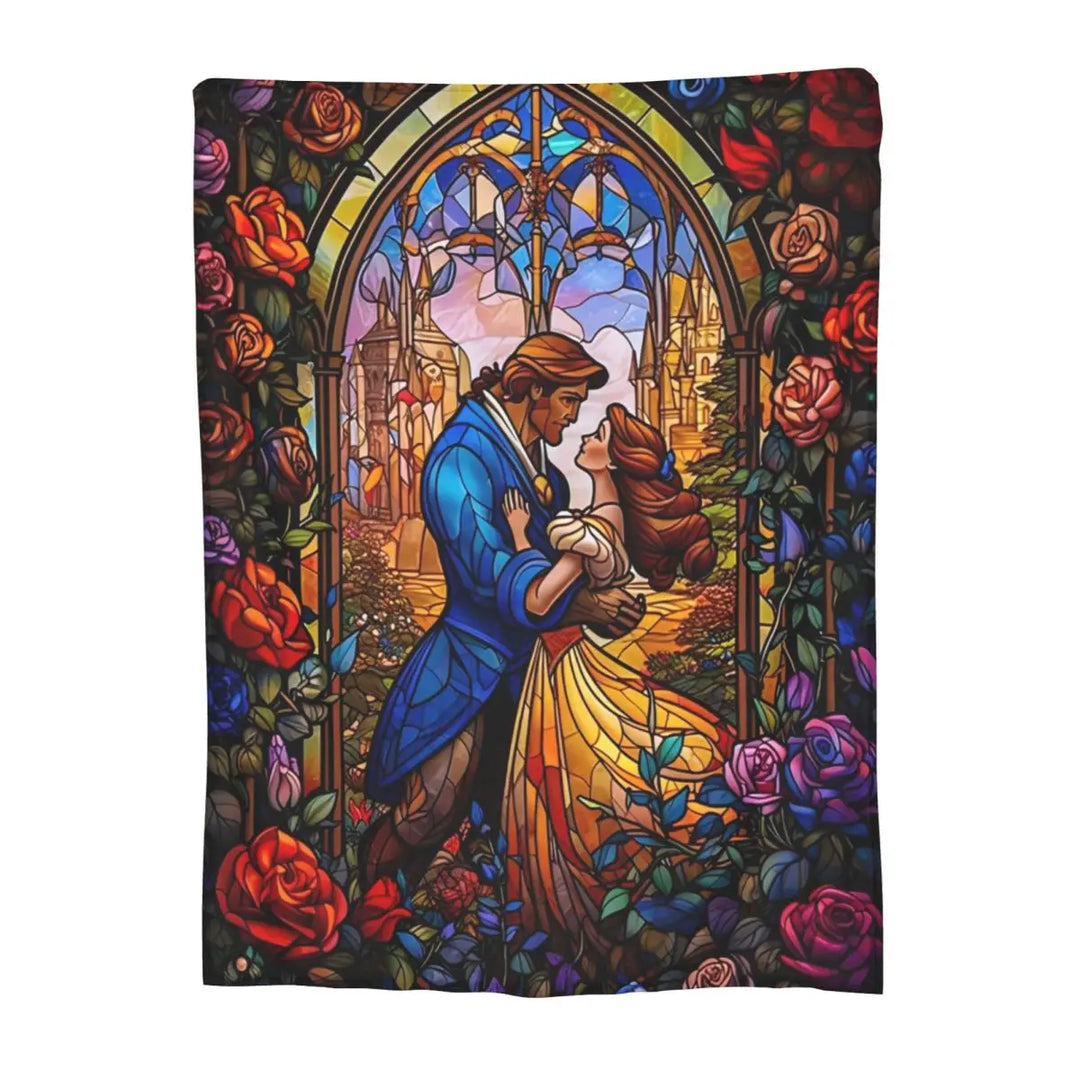 Beauty And The Beast Flannel Throw Blanket Cartoon Romantic Fantasy Blankets for Home Couch Ultra-Soft Bedroom Quilt