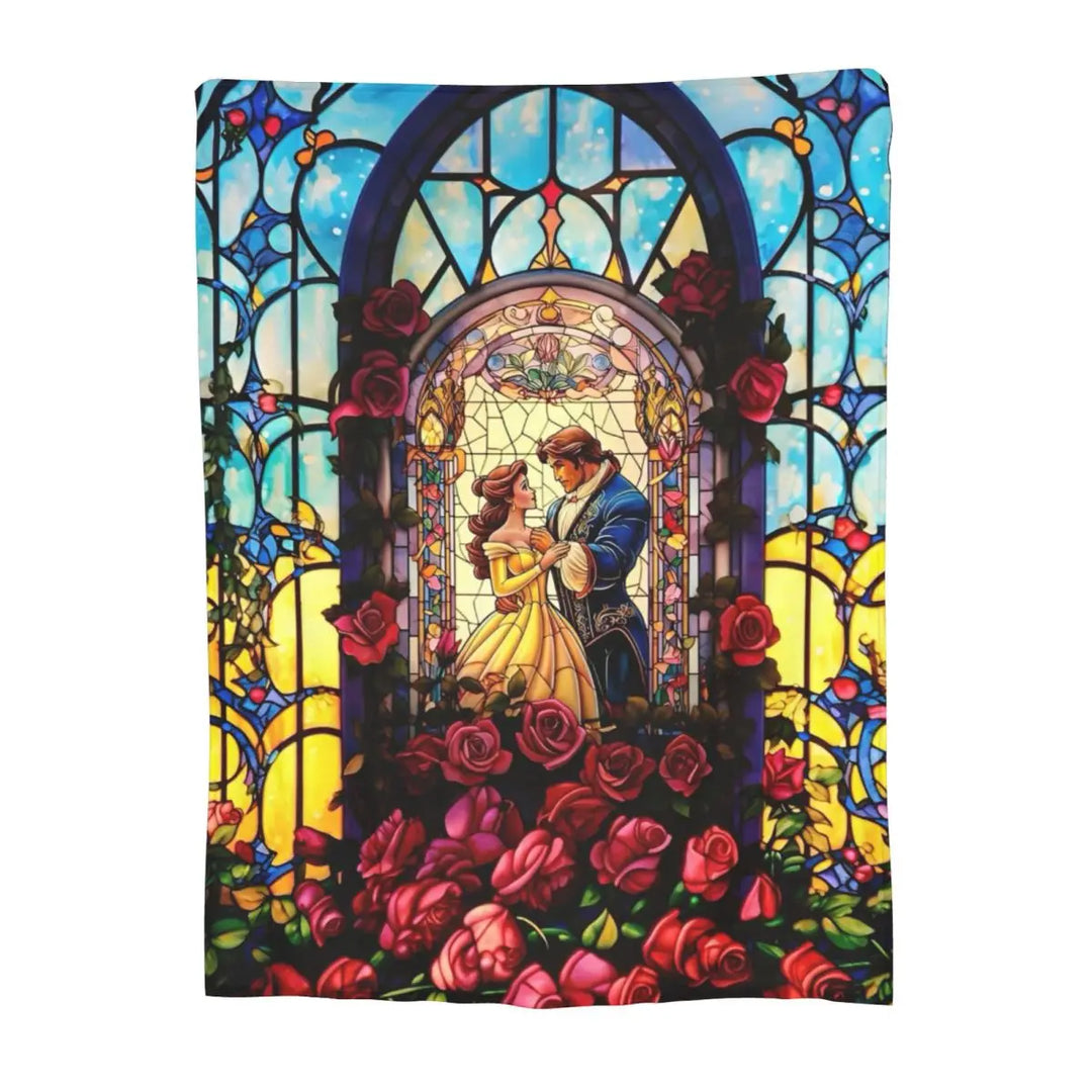 Beauty And The Beast Flannel Throw Blanket Cartoon Romantic Fantasy Blankets for Home Couch Ultra-Soft Bedroom Quilt