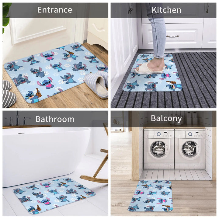 Lilo And Stitch Cartoon Bathroom Rugs Mat Extra Soft and Absorbent  Bath Rugs Mats Carpet Non-Slip for Shower Tub
