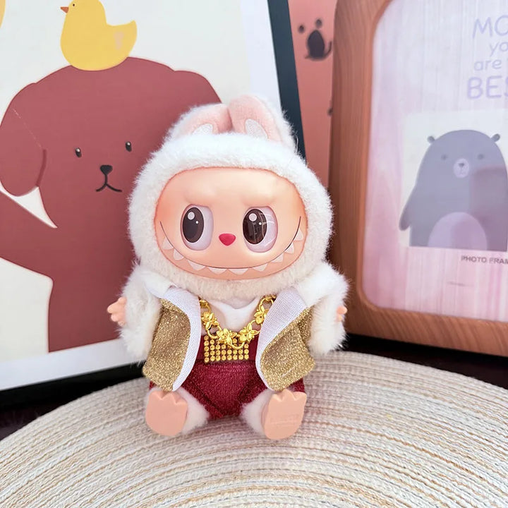 17cm Labubu Accessories Outfits Sweater Elegant Red And Gold Clothes 1-3 Gen Colorful Plush Doll Outfit