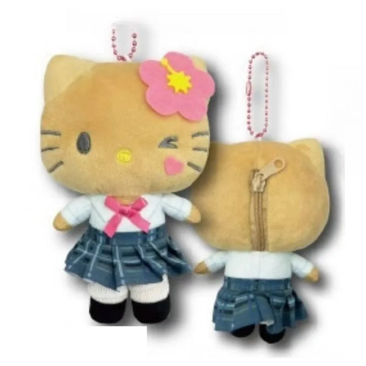 Anime Sanrios Cherry Blossom Sakura Heisei Black Leather Series Hello Kitty Kuromi Plush doll Keychain bag Pendant Y2KGirl Gifts