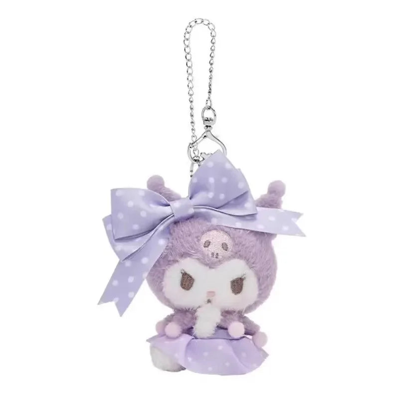 Kawaii Sanrio Cinnamoroll Hello Kitty Polka Bow Series Kuromi Corocorokuririn Plush Backpack Pendant Decorative Keychain Gifts