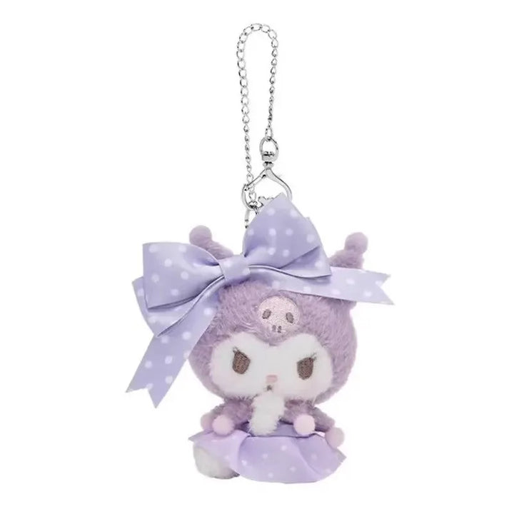 Kawaii Sanrio Cinnamoroll Hello Kitty Polka Bow Series Kuromi Corocorokuririn Plush Backpack Pendant Decorative Keychain Gifts
