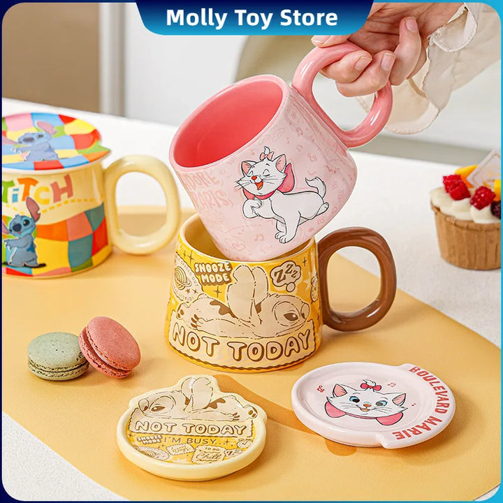 Disney Mickey Marie Cat Peripherals Ceramic Mug Cartoon Cute High-Capacity Milk Water Cup Festive Gifts Party Decor Gift