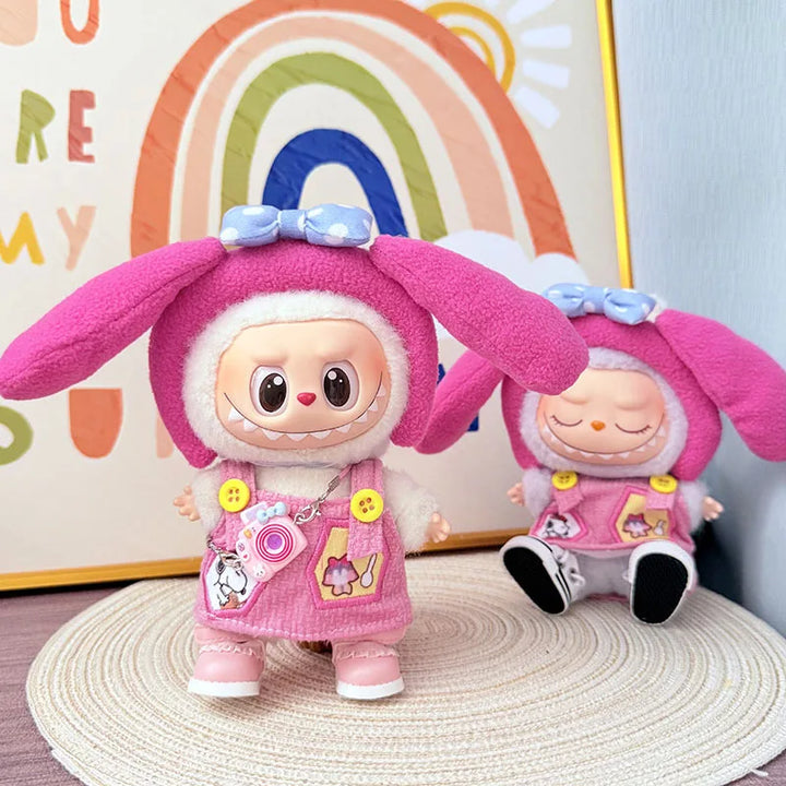 1st 2nd 3rd Gen Labubu Sitting Party Outfit Set Big Ears Pink Princess Cute Dress Up Pendant for Labubu Doll and 17cm Plush Doll