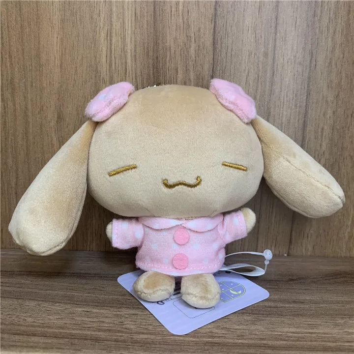 Pajamas Mocha Dog Plush Toys Kawaii Cute Bag Keychains Keyring Ball Chain Stuffed Animals Kids Toys for Girls Birthday Gift