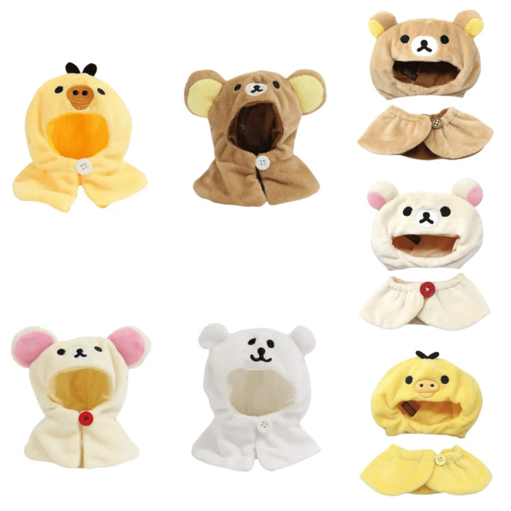 Kawai Self-deprecating Bear Rilakkuma Clothes for 10cm Cotton Doll Cute Cape Headwear Set Doll Accessory Changeable Cloak