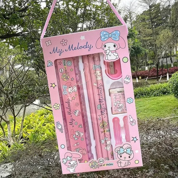 Sanrio Stationery Set Pencil Eraser Ruler Kawaii My Melody Kuromi Cinnamoroll Painting Primary School Supplies Student Kid Gifts