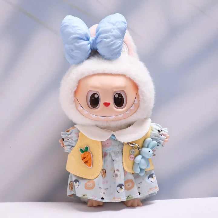 Labubu Doll Clothes Bow-Adorned Animal Print Dress Set with Rabbit Charm 17cm Plush Doll'S Clothes Labubu I II III Accessories