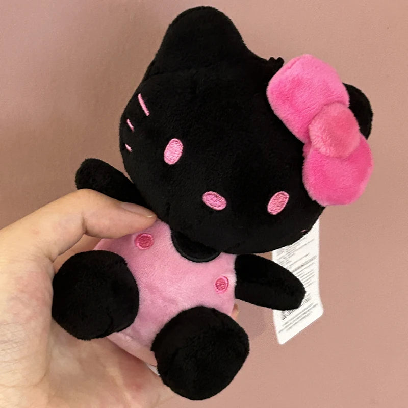 Sanrio Hello Kitty Plush Bag Pendant Cute Black Skin Kt Cat Bow Keychain Yk2 Stuffed Doll Keyring Children Toys Christmas Gift