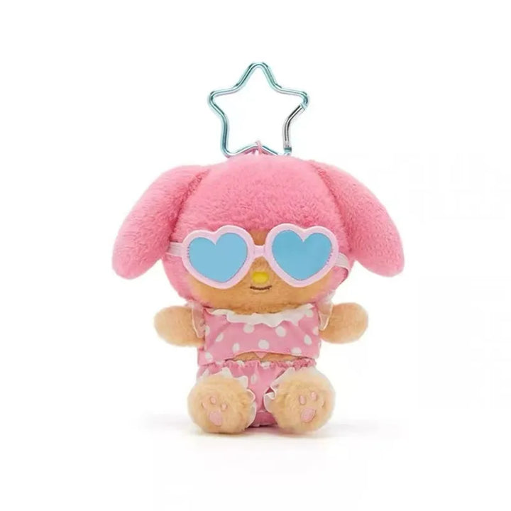 Kawaii Sanrio Black Skin Hawaiian Sunglasses Hello Kitty Cinnamoroll Plush Doll Bags Pendant Keychain Decoration Birthday Gift