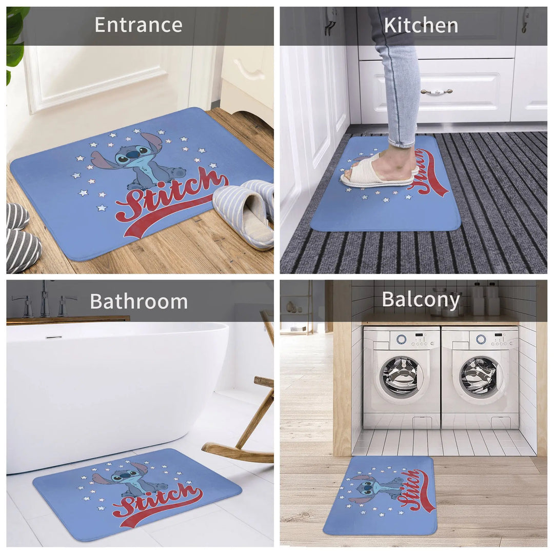 Cute Cartoon Stitch Bathroom Rugs Mat Water Absorbent  Bath Rugs Mats Carpet Non-Slip for Kitchen Shower