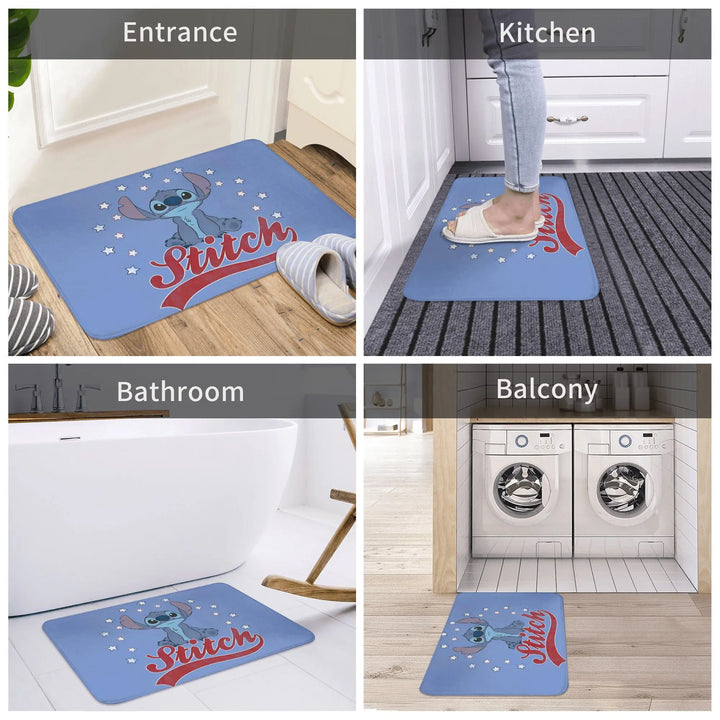 Cute Cartoon Stitch Bathroom Rugs Mat Water Absorbent  Bath Rugs Mats Carpet Non-Slip for Kitchen Shower