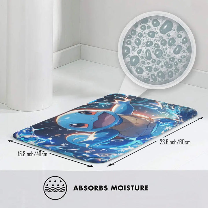 Cute Cartoon Squirtle Memory Foam Bathroom Rugs Ultra Soft Non-Slip Pokemon Carpet Bath Mat Water Absorbent for Entrance