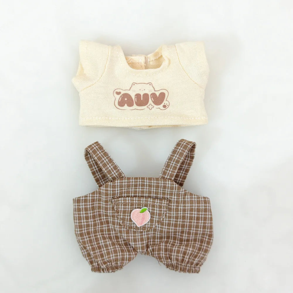 15cm/17cm Labubu Doll Clothing Sitting Party First And Second Generation Summer Straw Hat Short Sleeve Pants Set Accessories