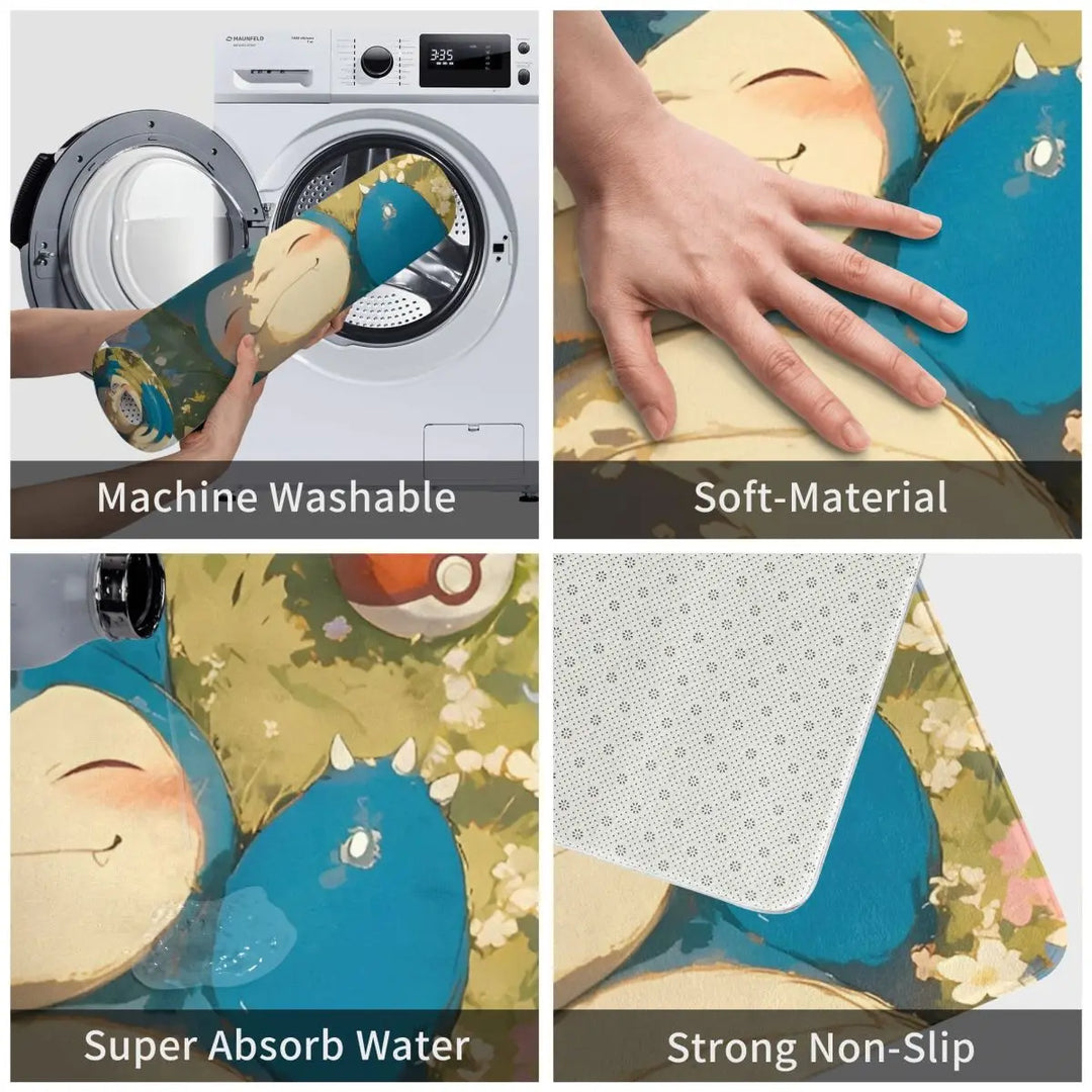 Anime Cartoon Snorlax Memory Foam Bathroom Rugs Ultra Soft Non-Slip Pokemon Carpet Bath Mat Water Absorbent for Entrance