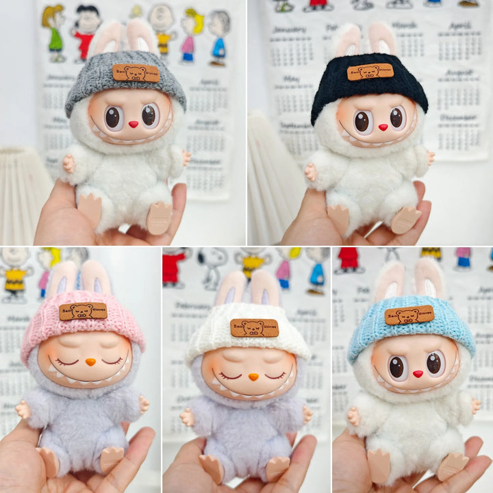 Clothes For Labubu Dolls 15/17cm For Labubu Sitting Party 1st 2nd 3rd Gen Knitted Hat & Pouch Accessories Apparel