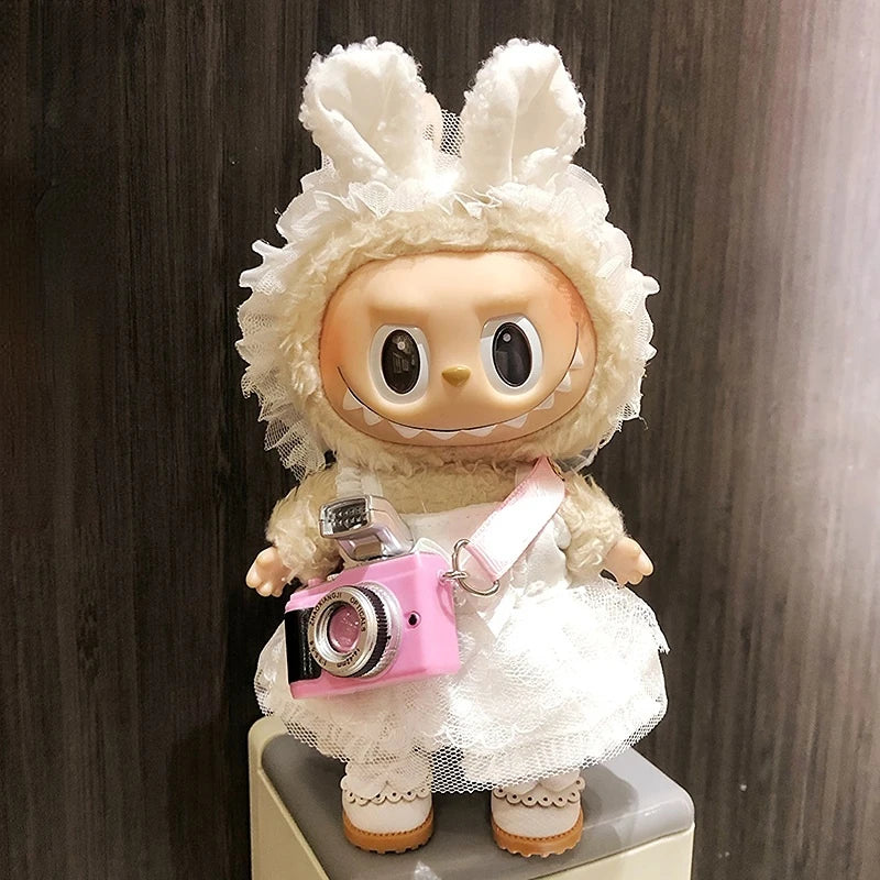 17cm Fashion Mini Labubu Clothes Camera Plush Hoodie Idol Dolls Jumpsuit Clothing Fans Overalls Accessories for Korea Kpop Exo