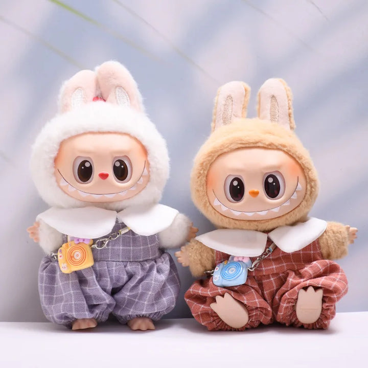 Labubu doll clothes Checkered Overalls 15/17cm Plush Doll'S Clothes Replacement Labubu I II Idol Dolls Sitting Party Accessories