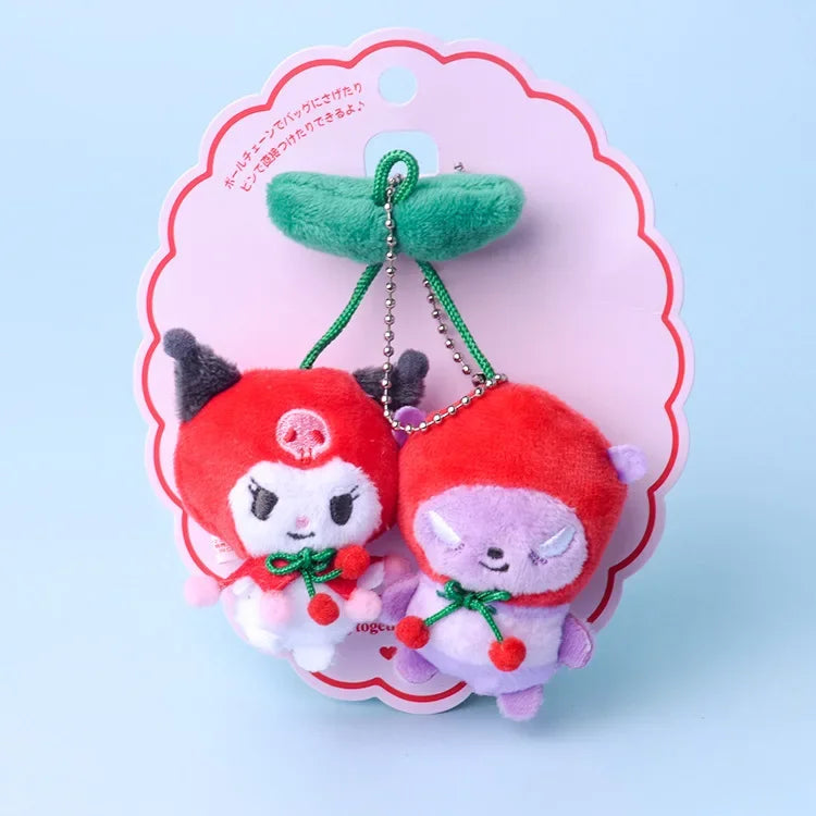 Cherry Series Anime Plush Doll Pendant Sanrio Cartoon Cute Kuromi Hello Kitty Melody Pompompurin Keychain Stuffed Toy Kids Gifts