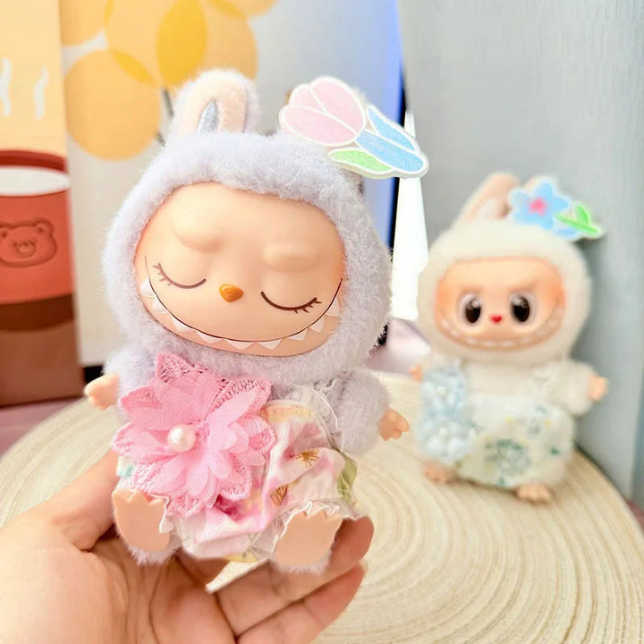 Labubu Doll Clothes Pink Floral Dream Jumpsuit Replacement 15/17cm Labubu I II Idol Dolls Sitting Party Accessories