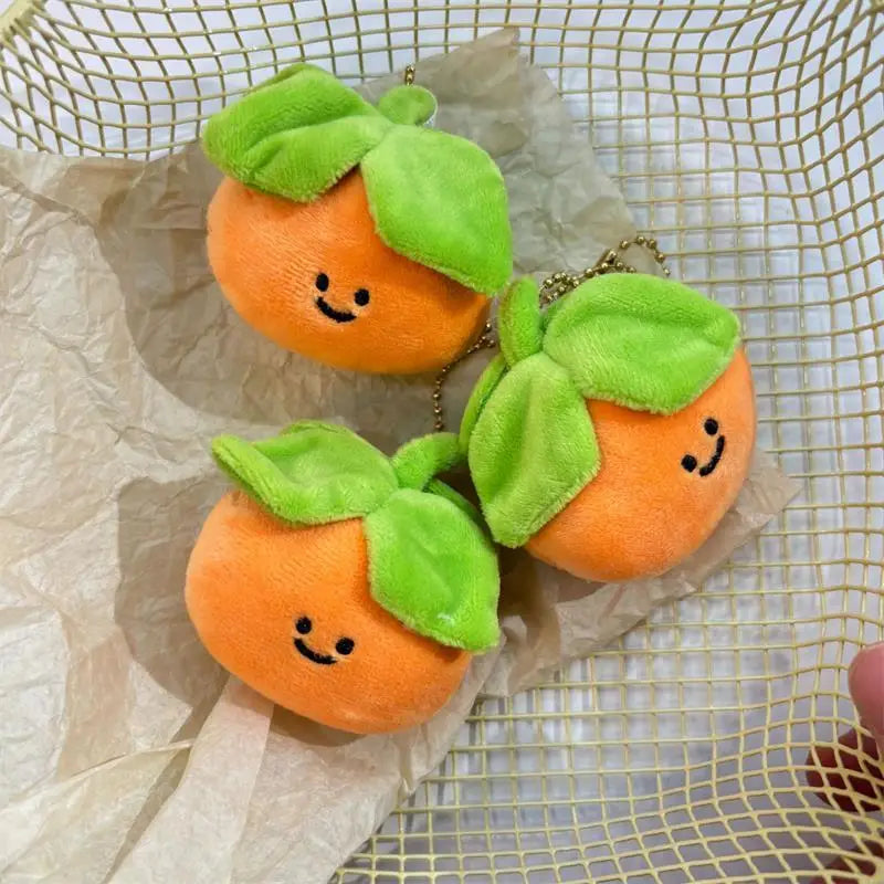 Sweet Mini Four-leaf Persimmon Plush Keychain, Stuffed Fruit Doll Pendant, Backpack Accessory, Bag Charm, Girl's Gift Ragdoll