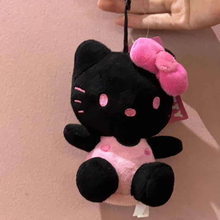 Sanrio Hello Kitty Plush Bag Pendant Cute Black Skin Kt Cat Bow Keychain Yk2 Stuffed Doll Keyring Children Toys Christmas Gift