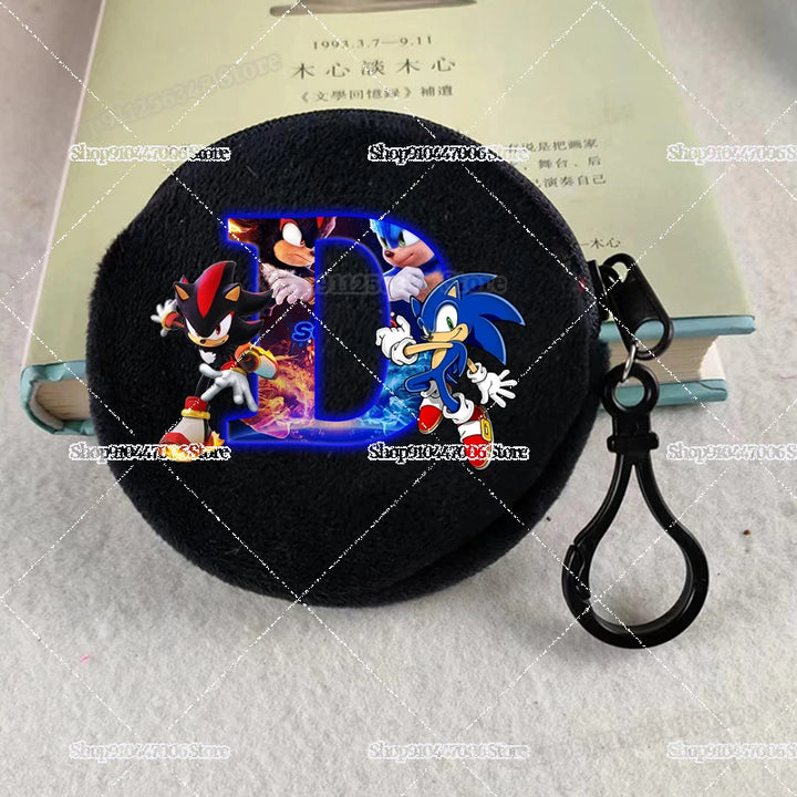 Sonics Plushes Coin Purses for Kids Mini Round Wallets Cartoon LetterA-Z Card Holders Handbags Black Keychains Pendants Bag Gift