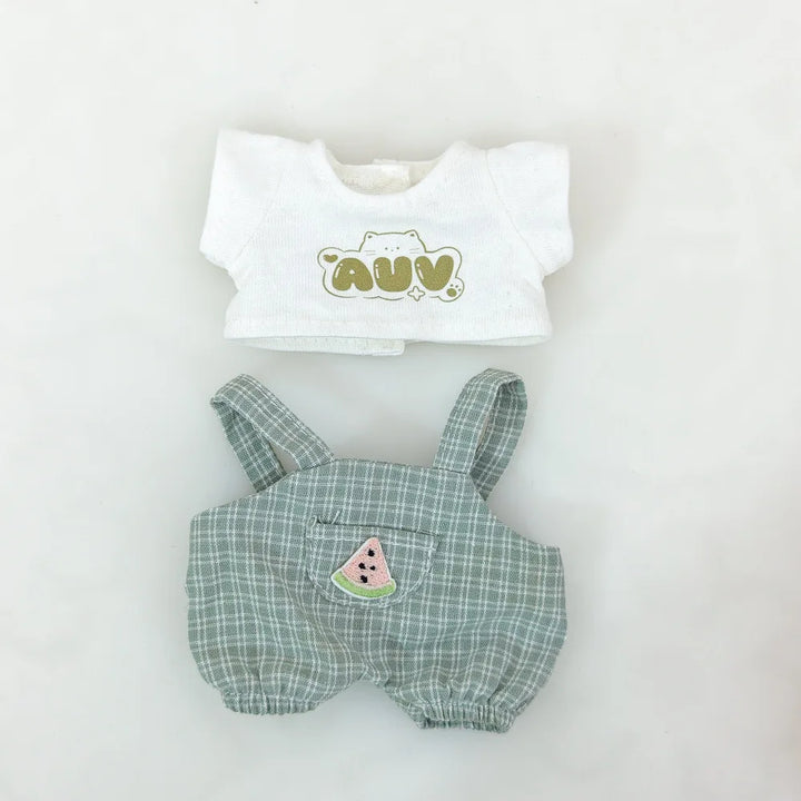 15cm/17cm Labubu Doll Clothing Sitting Party First And Second Generation Summer Straw Hat Short Sleeve Pants Set Accessories