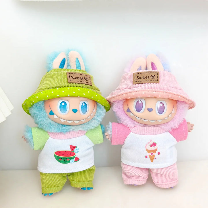 Labubu Doll Clothes Colorful Cartoon Print DIY Set 15/17cm Plush Doll'S Clothes Labubu I II Idol Dolls Sitting Party Accessories