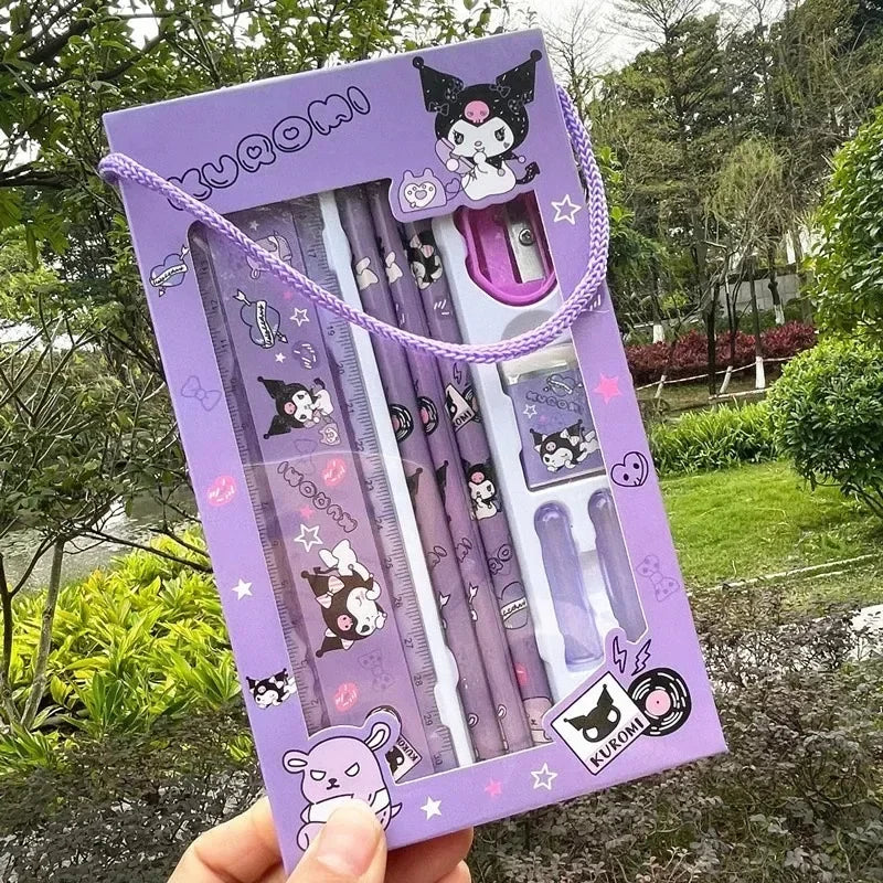 Sanrio Stationery Set Pencil Eraser Ruler Kawaii My Melody Kuromi Cinnamoroll Painting Primary School Supplies Student Kid Gifts