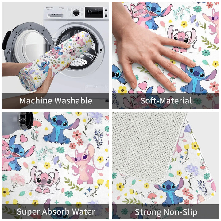 Cartoon Stitch and Angel Bathroom Rugs Mat Extra Soft and Absorbent  Bath Rugs Mats Carpet Non-Slip for Shower Tub
