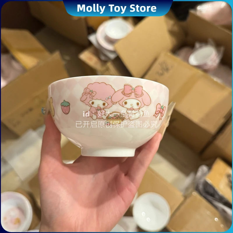 Kawaii Sugarbunnies My Melody Hellokitty Ceramic Ramen Bowl Tableware Salad Bowl Rice Bowl Large Capacity Household Soup Bowl