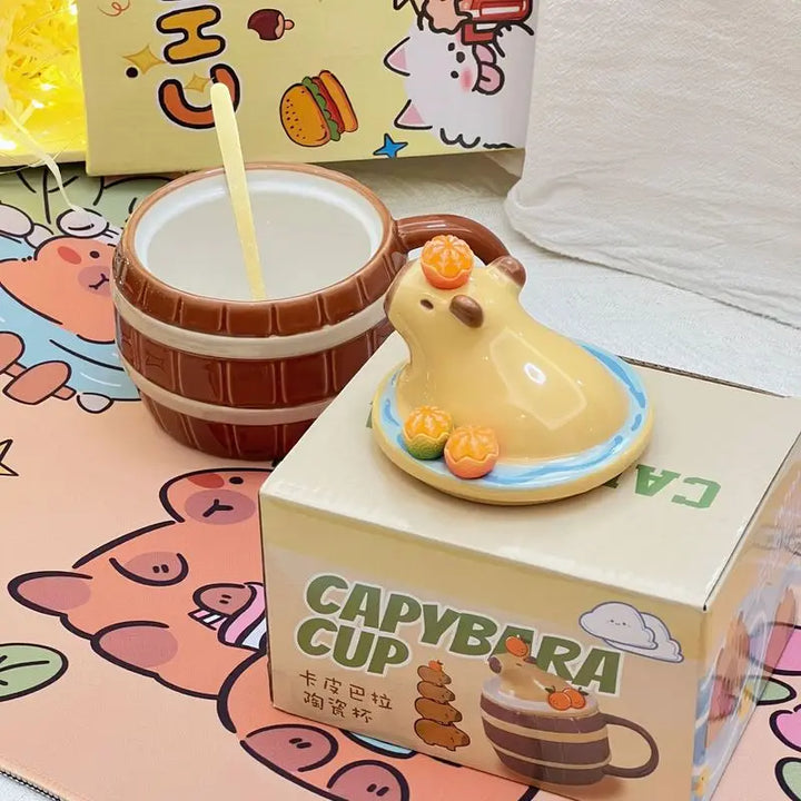 Kawaii Capybara Character Peripheral Ceramic Mug Cartoon Cute High-Capacity Milk Water Cup Festive Gifts Party Decorations Gift