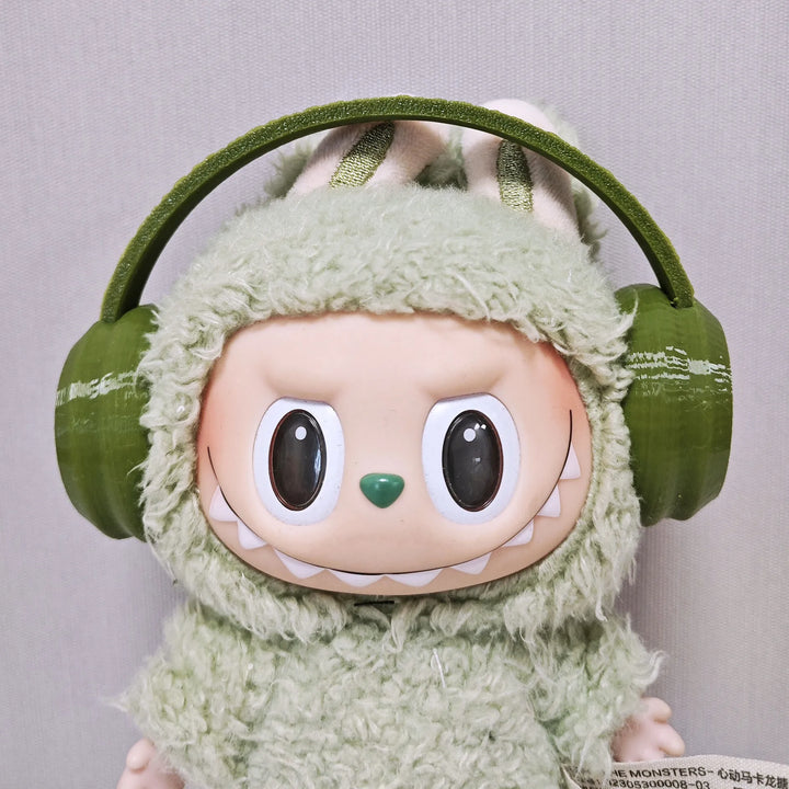 15/17cm Labubu Doll Clothes 1st/2nd/3rd Gen Fit Mr. Black Bear Hoodie Set with Headphone Plush Toy Outfits Halloween Decor