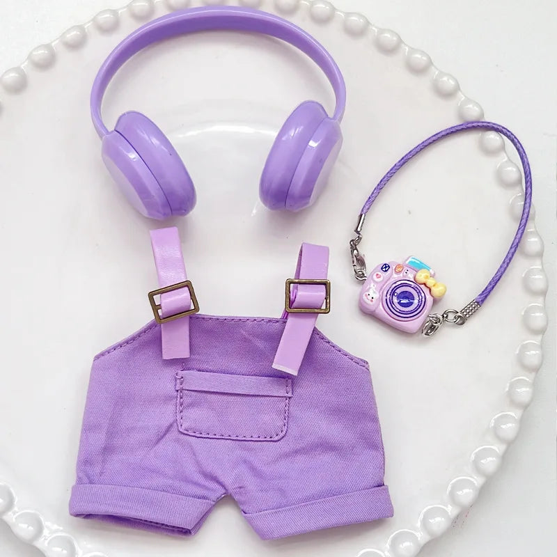 Clothes For Labubu Dolls 15/17Cm For LABUBU Sitting Party 1St 2Nd 3Rd Gen Headphones Overalls & Shoes Set Apparel Accessories
