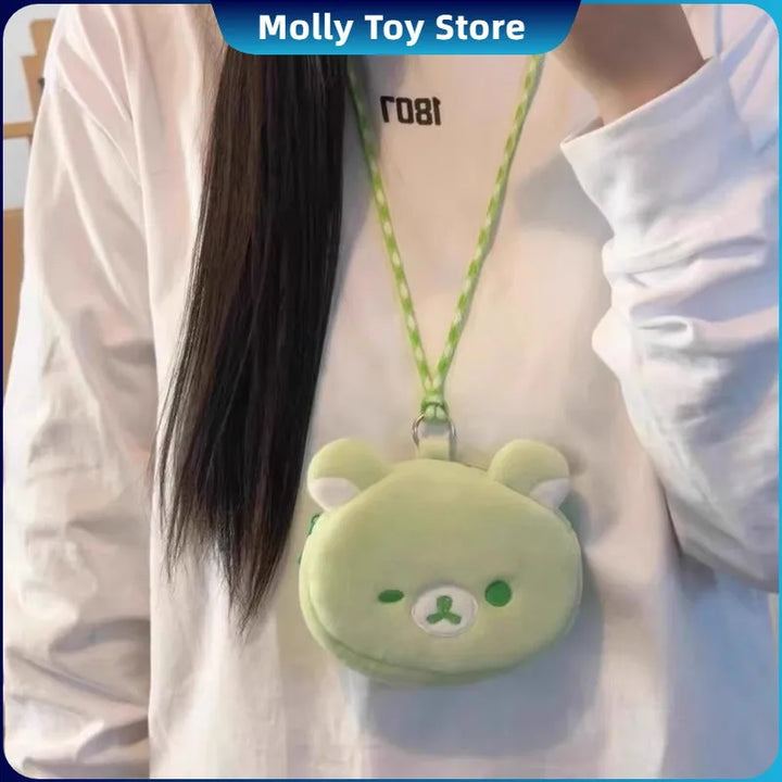 Kawaii Rilakkuma Hanging Neck Wallet Mini Storage Bag Card Pen Eraser Storage Bag For Kids Zero Wallet Schoolbag Pendant Bag