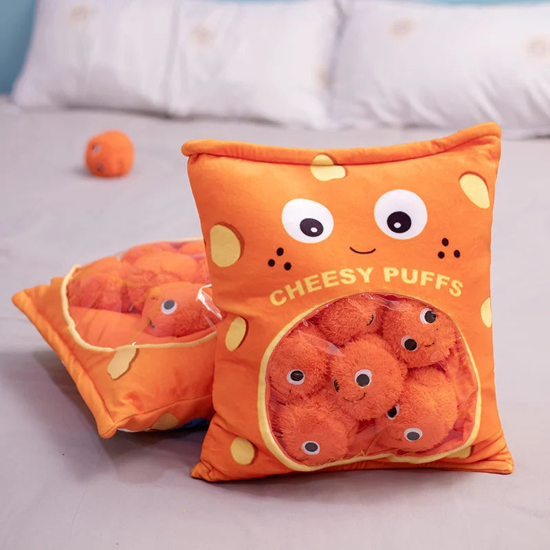 Cute Puff Plush Toy 6 Pieces One Bag of Cheese Puff Balls Pillow Stuffed Snack Puffs Kids Toys Birthday Gift for Boy Girl