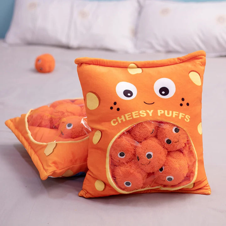 Cute Puff Plush Toy 6 Pieces One Bag of Cheese Puff Balls Pillow Stuffed Snack Puffs Kids Toys Birthday Gift for Boy Girl