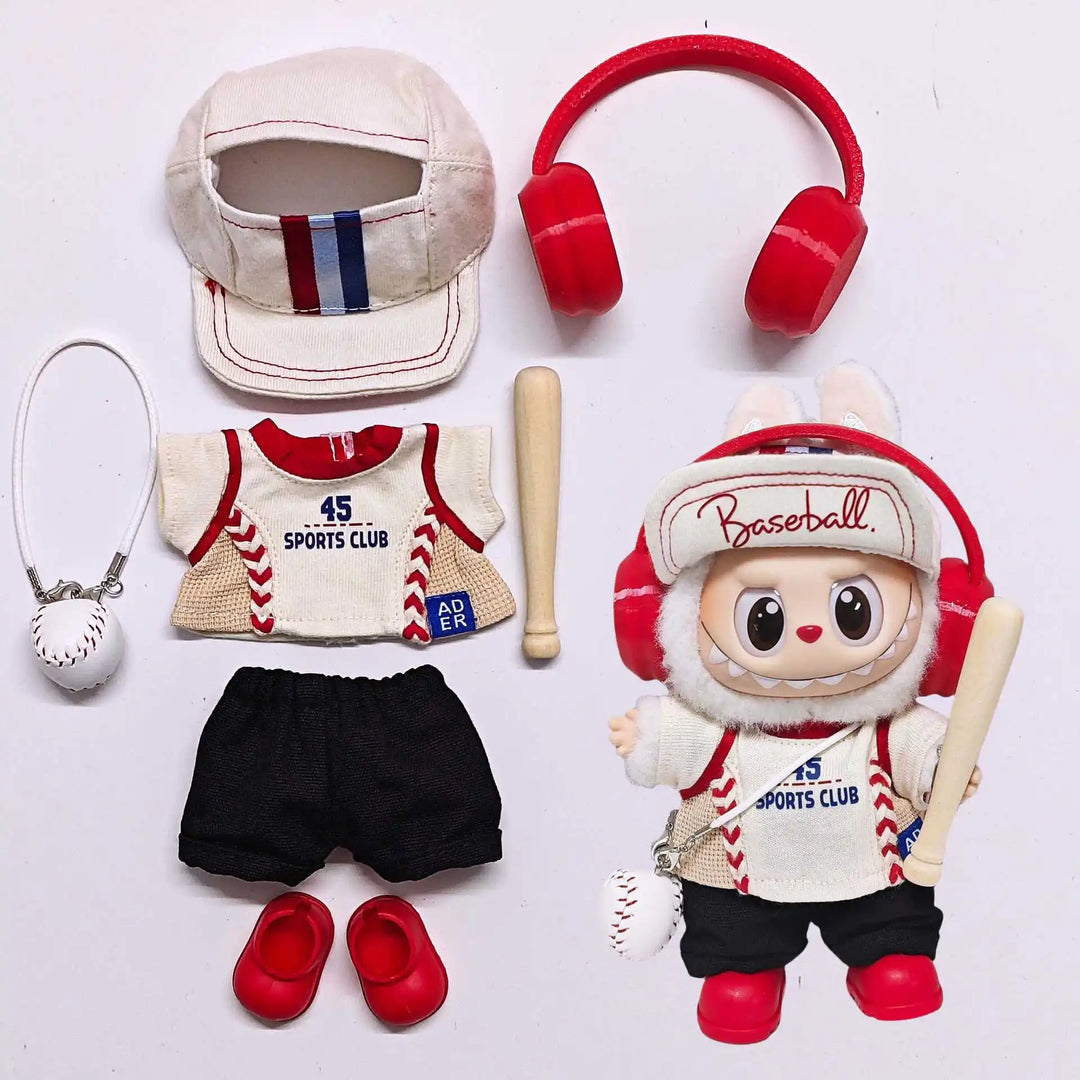 Labubu 1-3 Gen Outfits Sports Series: Ripped Jeans Baseball Cap Jacket  Headphones Ball Bat Shoes Set Doll Clothes for Labubu