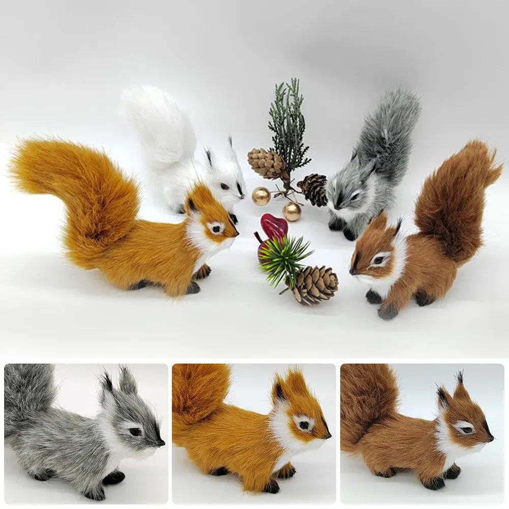 Cute Imitation Fox Ornaments Simulation Mini Squatting Squirrel Model Children Birthday Gifts Home Decor Plush Figures Craft