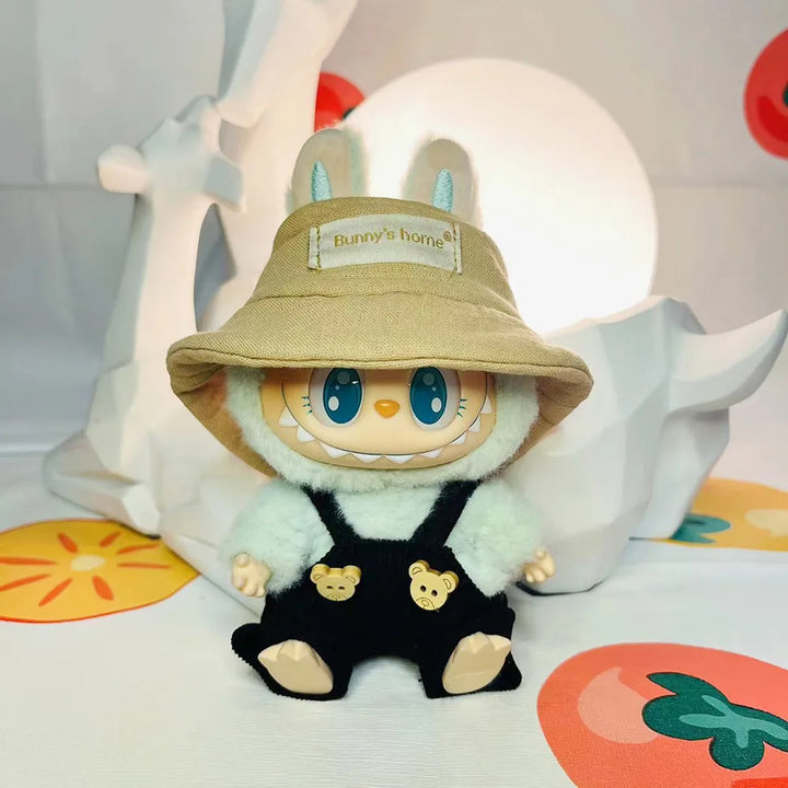 15/17cm Labubu Doll Clothes 1st/2nd/3rd Gen Fit Mr. Black Bear Hoodie Set with Headphone Plush Toy Outfits Halloween Decor