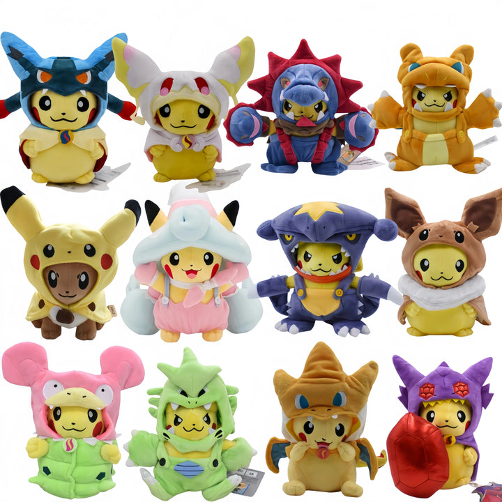 Cos Eevee Pikachu Cosplay Plush Toys Pikachu Peluche Mimikyu Lucario Charizard Garchomp Stuffed Animal Doll Collectible Gift