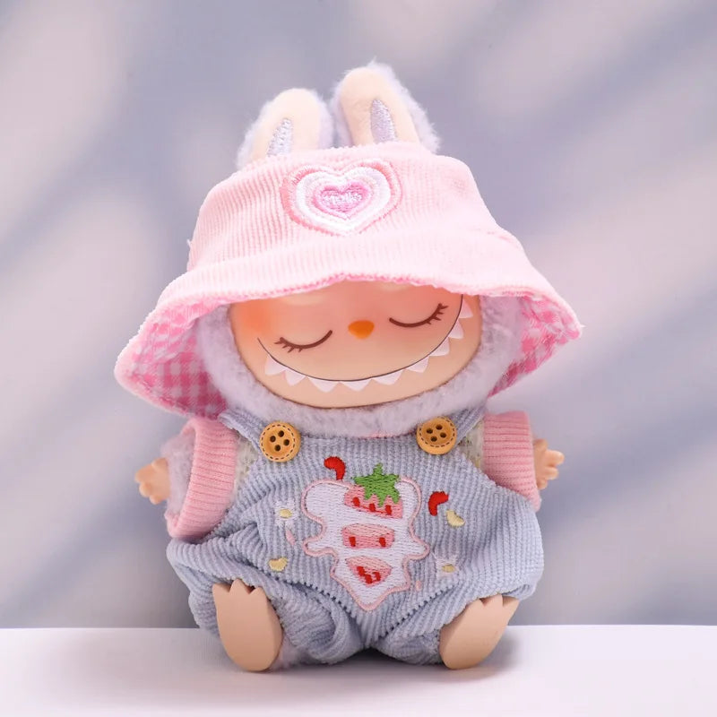 Clothes For Labubu Dolls Labubu Accessories 1st 2nd 3rd Gen Strawberry Bib Pants Hat Set Accessories